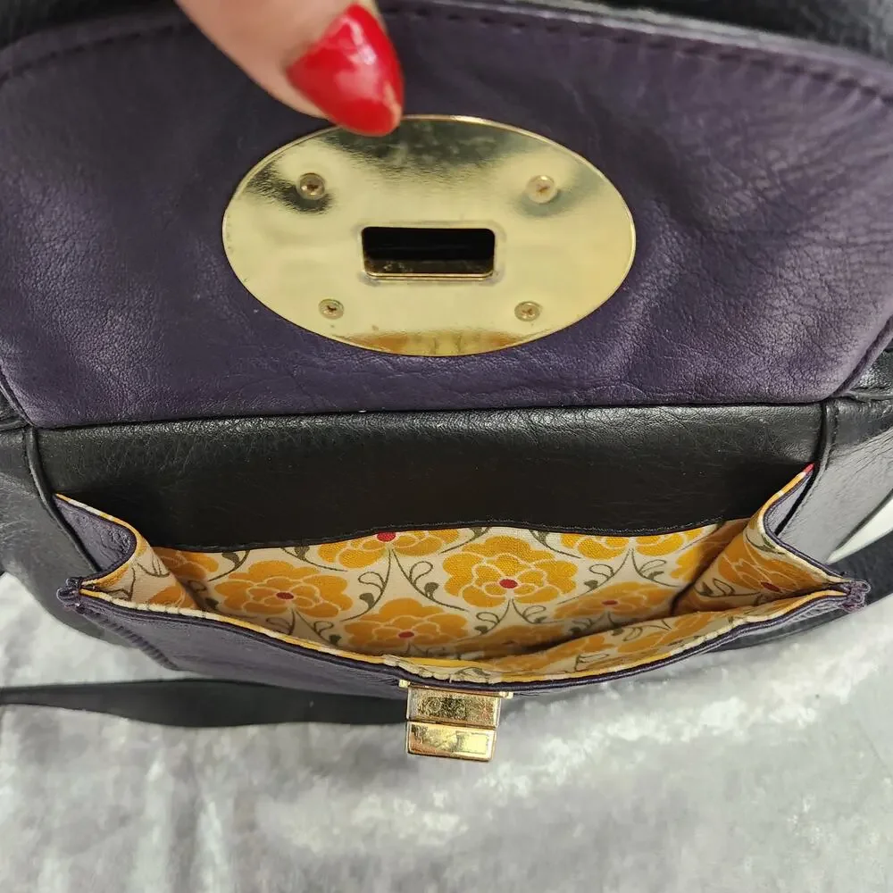 Emma Fox Black, Purple & Grey  Leather Crossbody Handbag with Gold Hardware